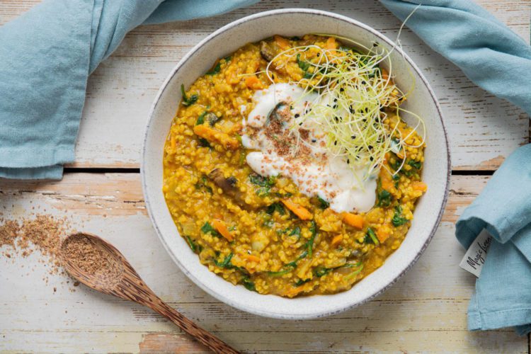 Learn how to make quick and easy millet and lentil stew for a nourishing balancing blood sugar lunch or dinner. You'll need 9 ingredients and about 20 minutes of your time.