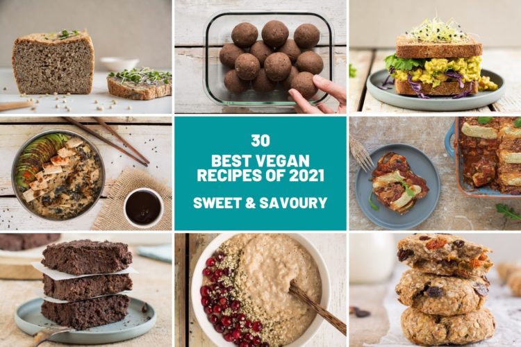 Find out which were the best vegan recipes on my whole food plant-based blog in 2021. Among the recipes you'll find low glycemic breakfasts (pancakes, oatmeal, porridge), sweet and savoury muffins, sourdough bread, and snacks (parfait, bliss balls, chips).