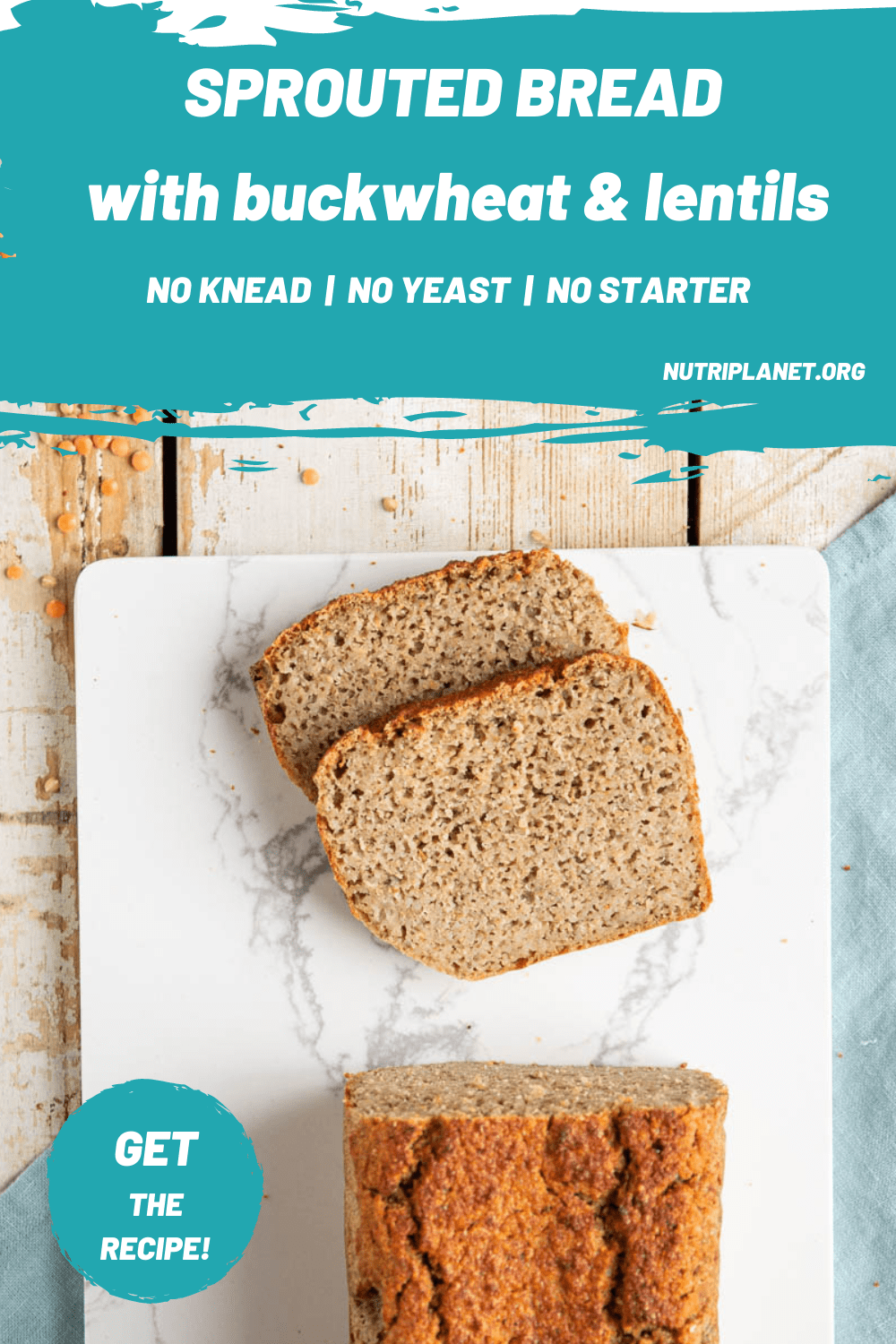Learn how to make gluten-free sprouted bread with buckwheat and red lentils. This bread is also a no flour and no yeast recipe. Furthermore, you won't need any starter either. 
