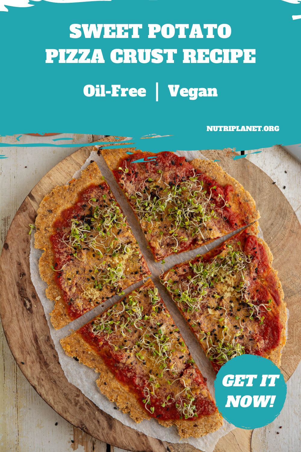 Healthy and delicious sweet potato pizza crust with wholesome ingredients.