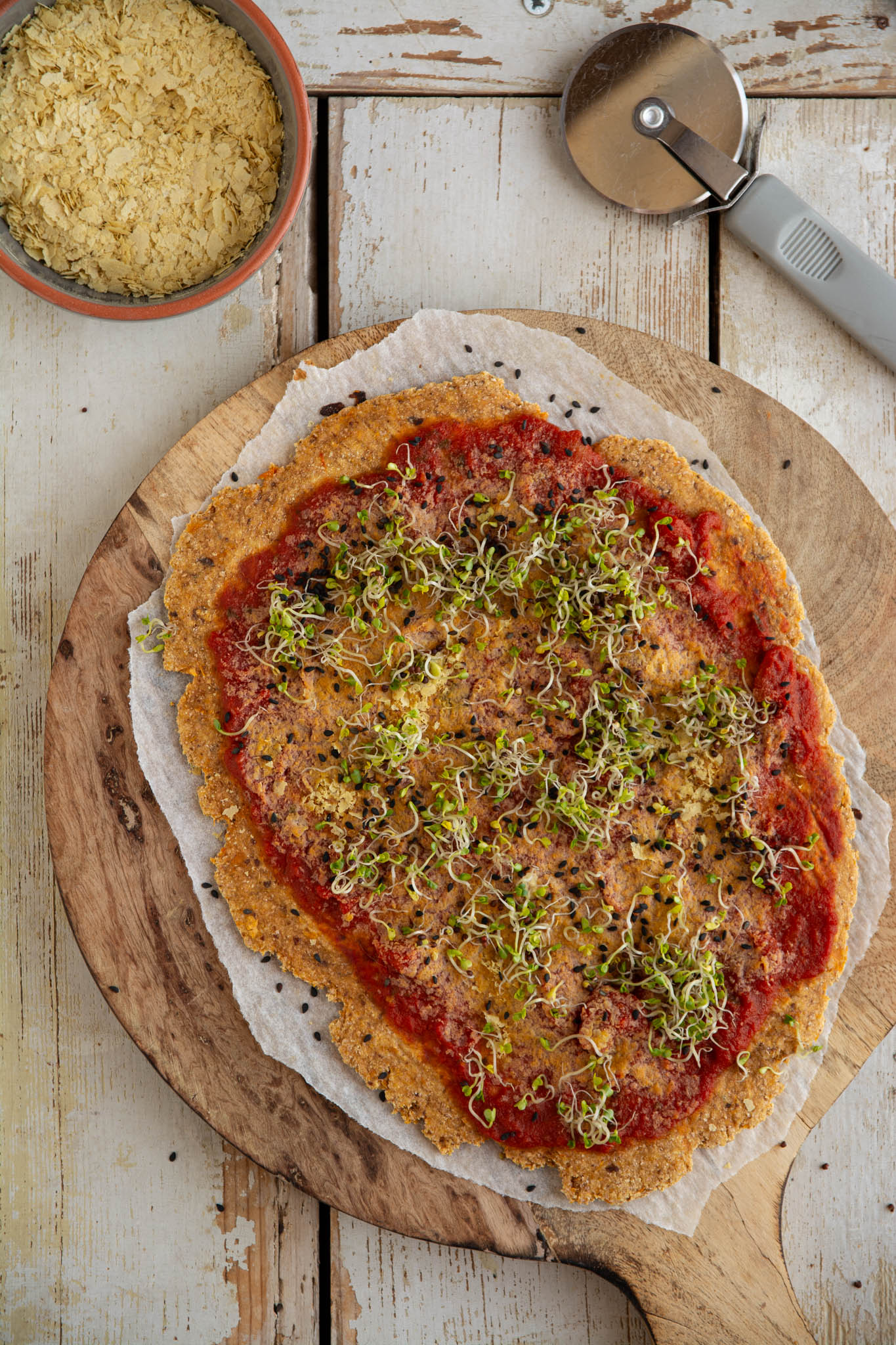 Healthy and delicious sweet potato pizza crust with wholesome ingredients.