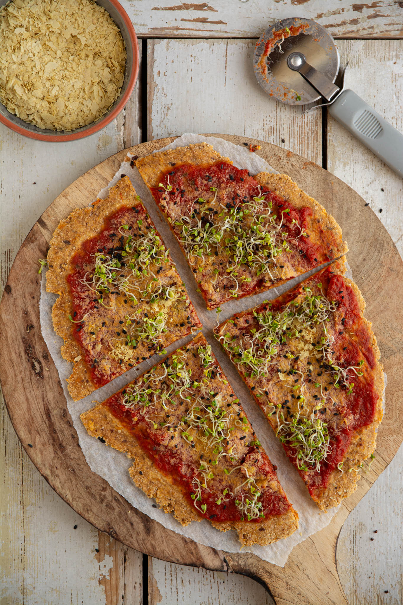 Healthy and delicious sweet potato pizza crust with wholesome ingredients.